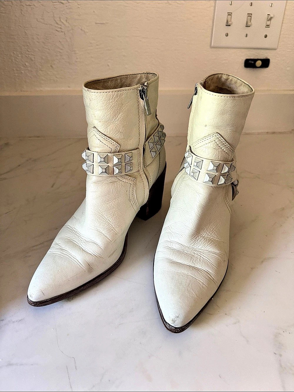 Frye Ray Harness Back Zip Ankle Boot Boots White